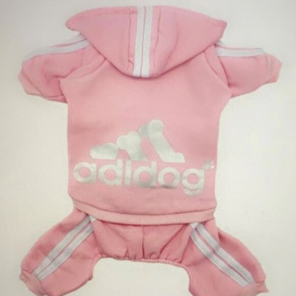 Adidog Dog Pup Pet Designer Inspired Hoodie 4 Leg Warm Winter/Fall Jacket/Coat S - Picture 2 of 3